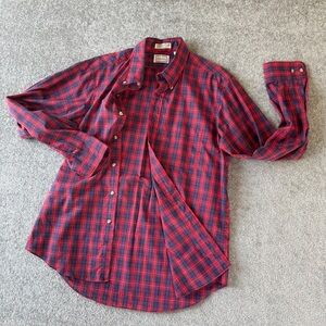 Vintage 90's Hathaway Biddeford Poplin Red Plaid Button-up Shirt Men's Large